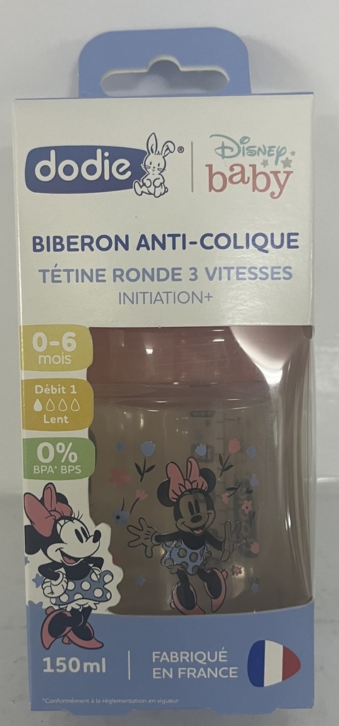 DODIE BIB INI+ 150 ML MINNIE ROSE 0-6 MOIS TETINE RONDE 3 VITESSES DEBIT 1 7637