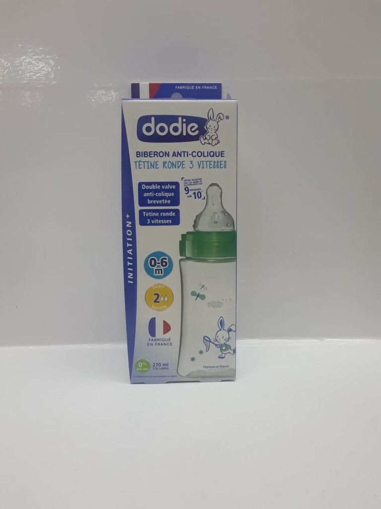 DODIE BIB INI+ 270ML VERT VALENTIN 0-6 M TET RONDE 3 VIT D2 6897