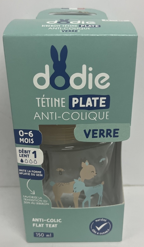 DODIE BIB SENS+ VERRE 150ML BEIGE BICHE 0-6 M TET PLATE D1 2601