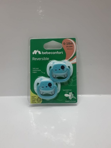[011681] BB CONF SUCETTES REVERSIBLES 6-18 M SILICONE ANIMALS BLEU X2 6990