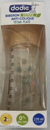 [009469] DODIE BIB SENS+ VERRE 270ML BEIGE BICHE 0-6 M TET PLATE D2 2618