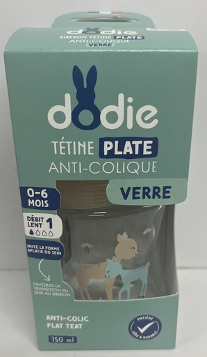 [009468] DODIE BIB SENS+ VERRE 150ML BEIGE BICHE 0-6 M TET PLATE D1 2601