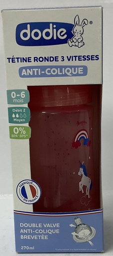 [008540] DODIE BIB INI+ 270ML ROSE LICORNE 0-6 M TET RONDE 3 VIT D2 0997/6903